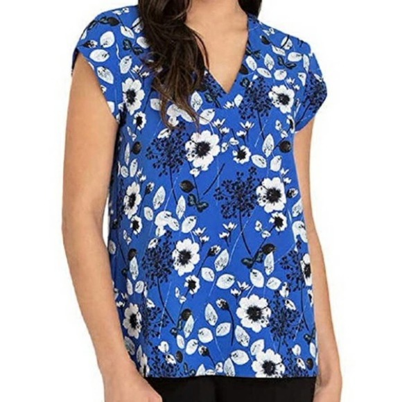 Hilary Radley Tops - Hilary Radley Women’s Blue Floral V-Neck Top
